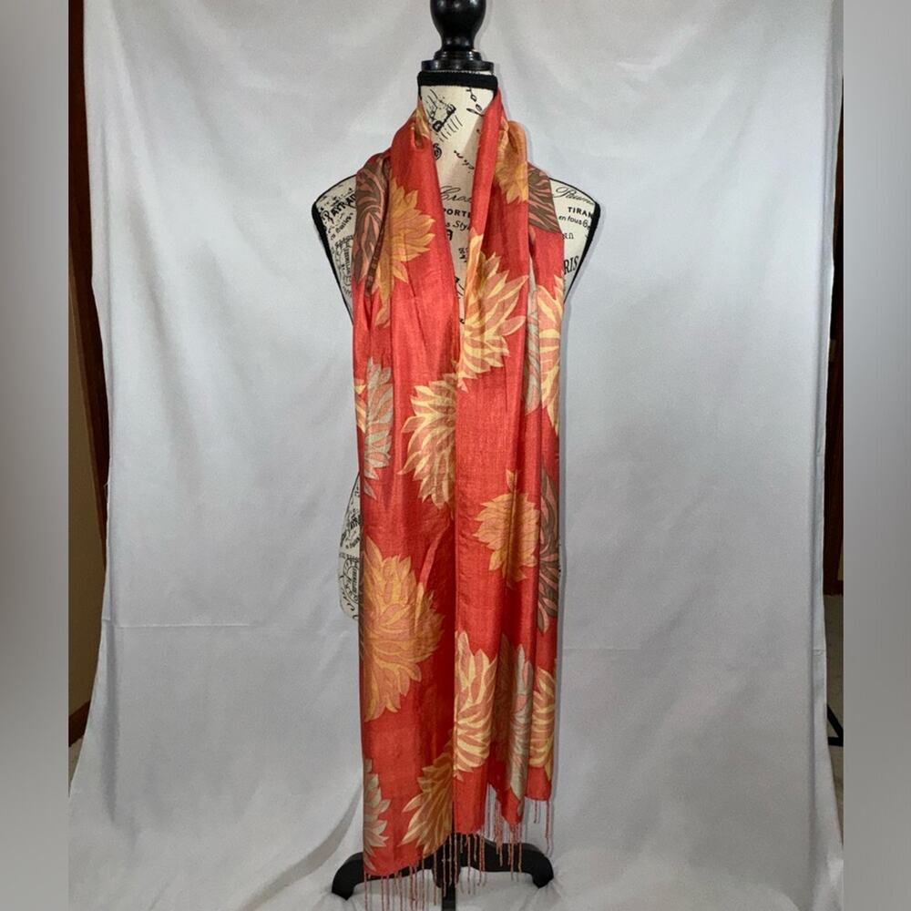 Gorgeous Orange, Salmon, and Yellow Silk Scarf